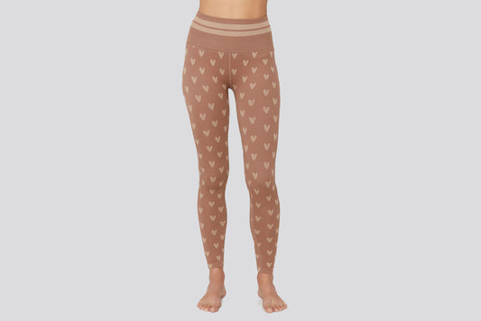 Spiritual Gangster "Love Sculpt" Jacquard Legging W - Brown Hearts